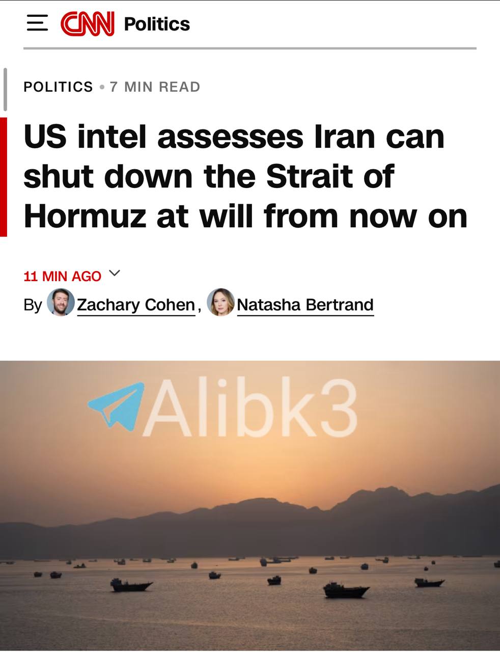 US Intelligence Says Iran Can Fully Block Strait of Hormuz