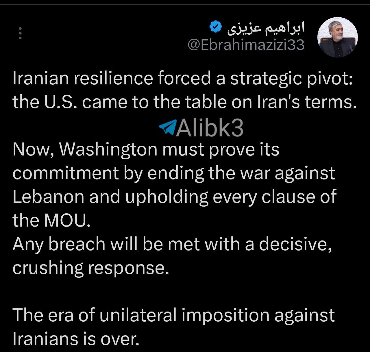 Iranian Security Council chief warns US of decisive response to any breach