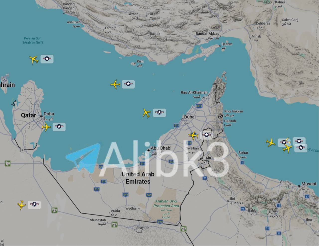 Around Nine US Refueling Aircraft Seen Over Gulf and Near Iran