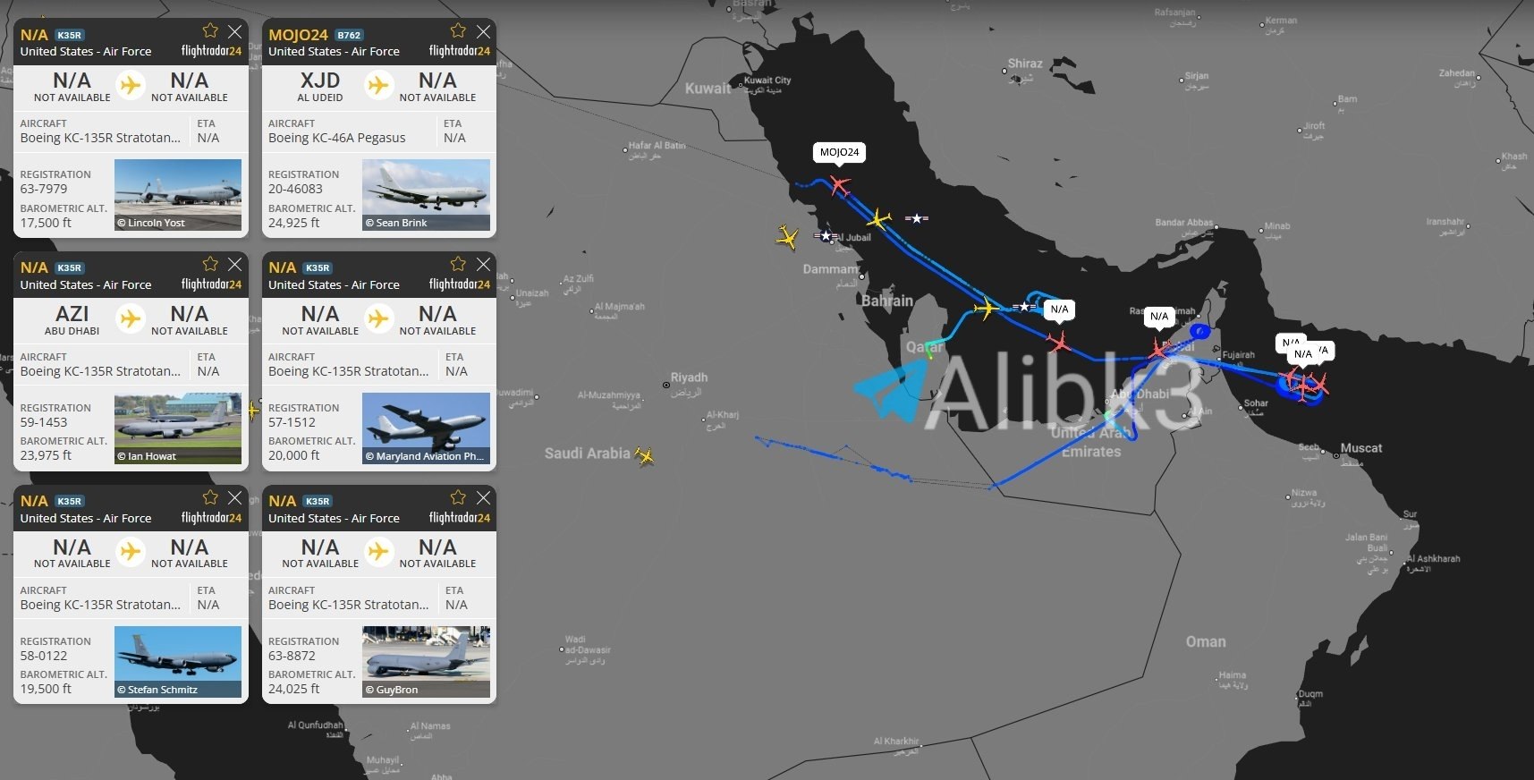 US Air Refueling Flights Over Strait of Hormuz