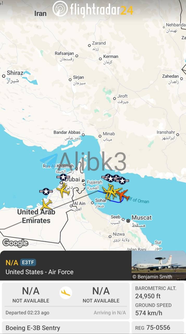 US E-3G Early Warning Aircraft Active Over Gulf of Oman
