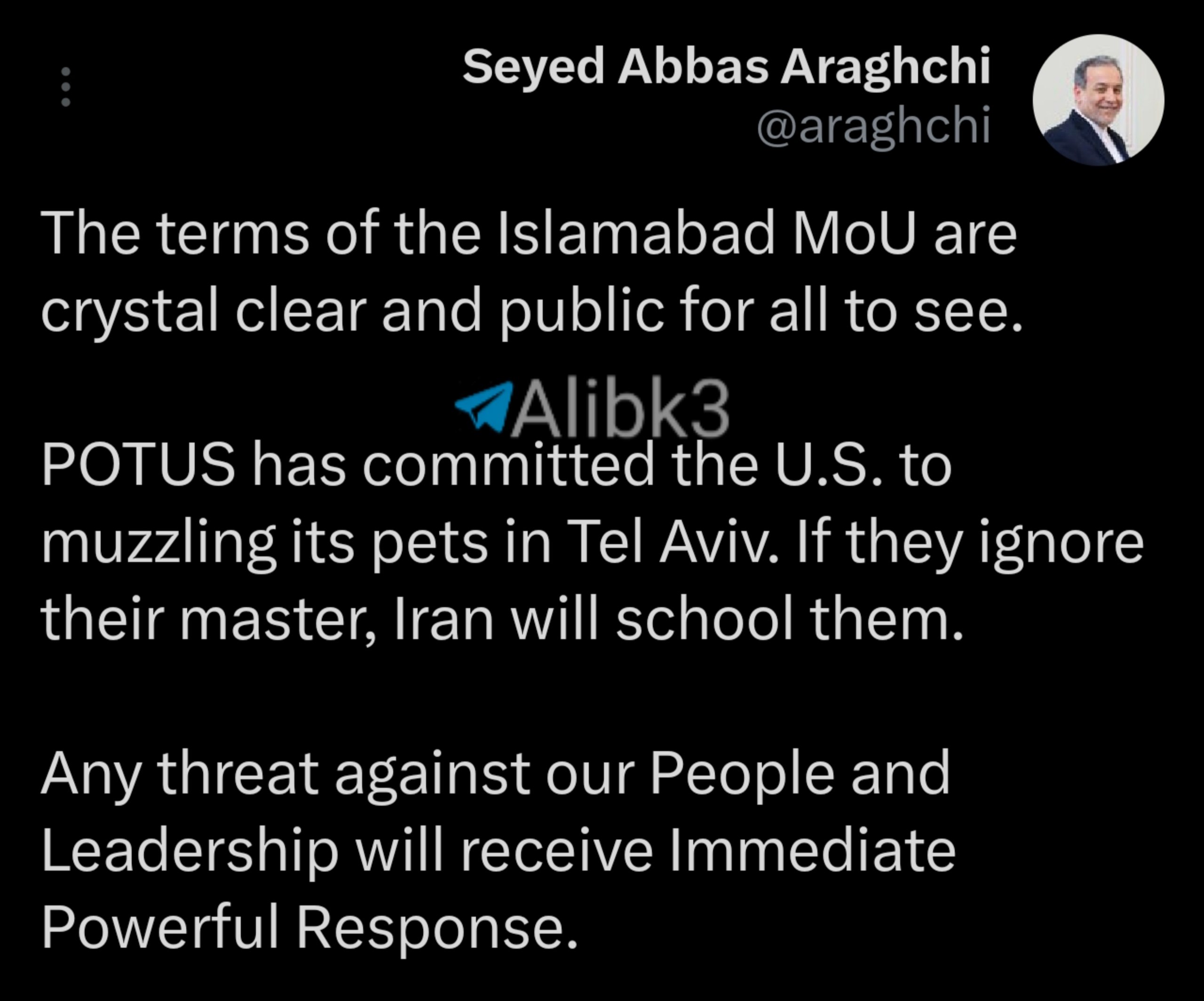 Iranian Foreign Minister Warns of Strong Response to Katz Threat