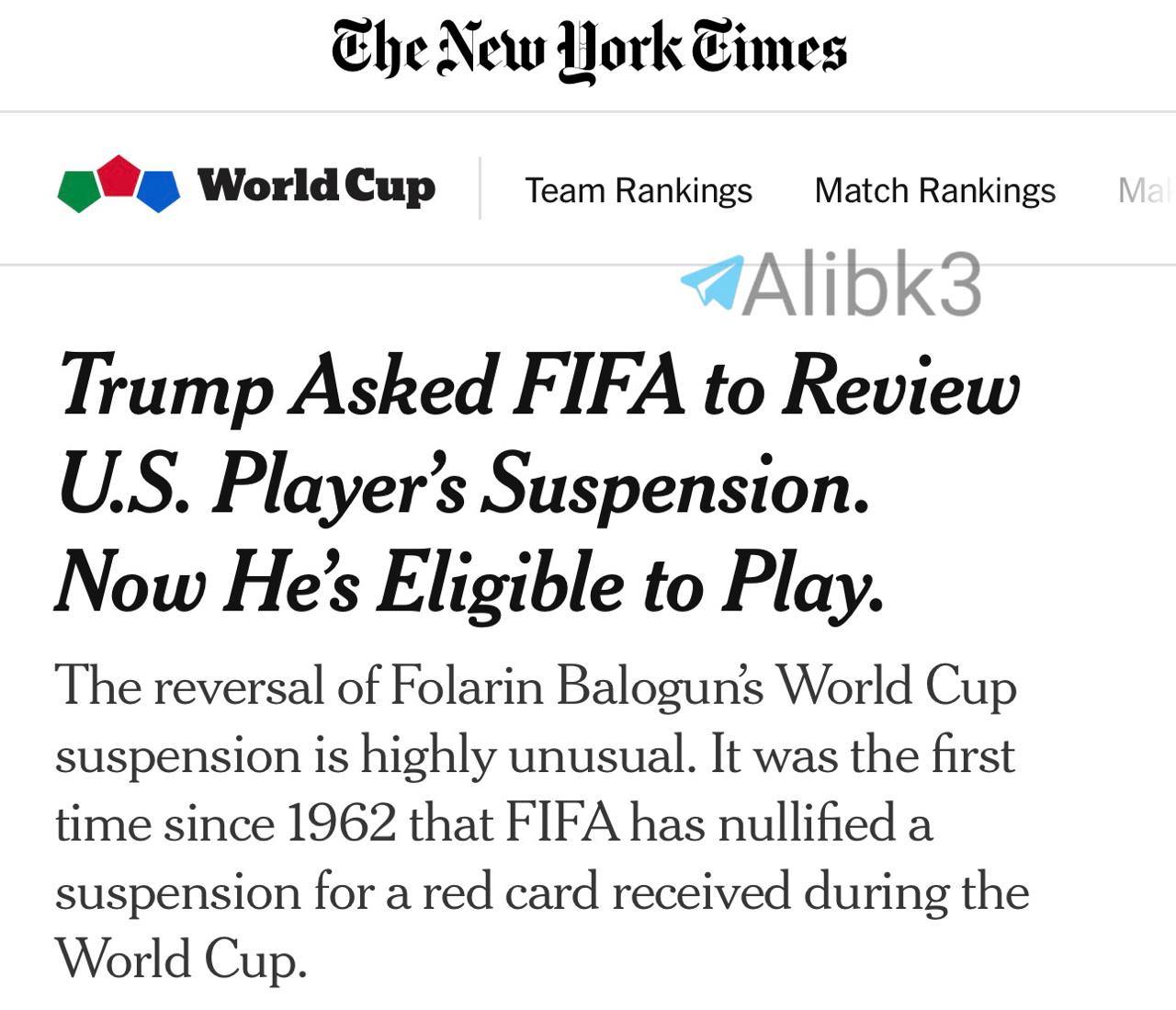 Trump Contacts FIFA President to Overturn US Striker Red Card