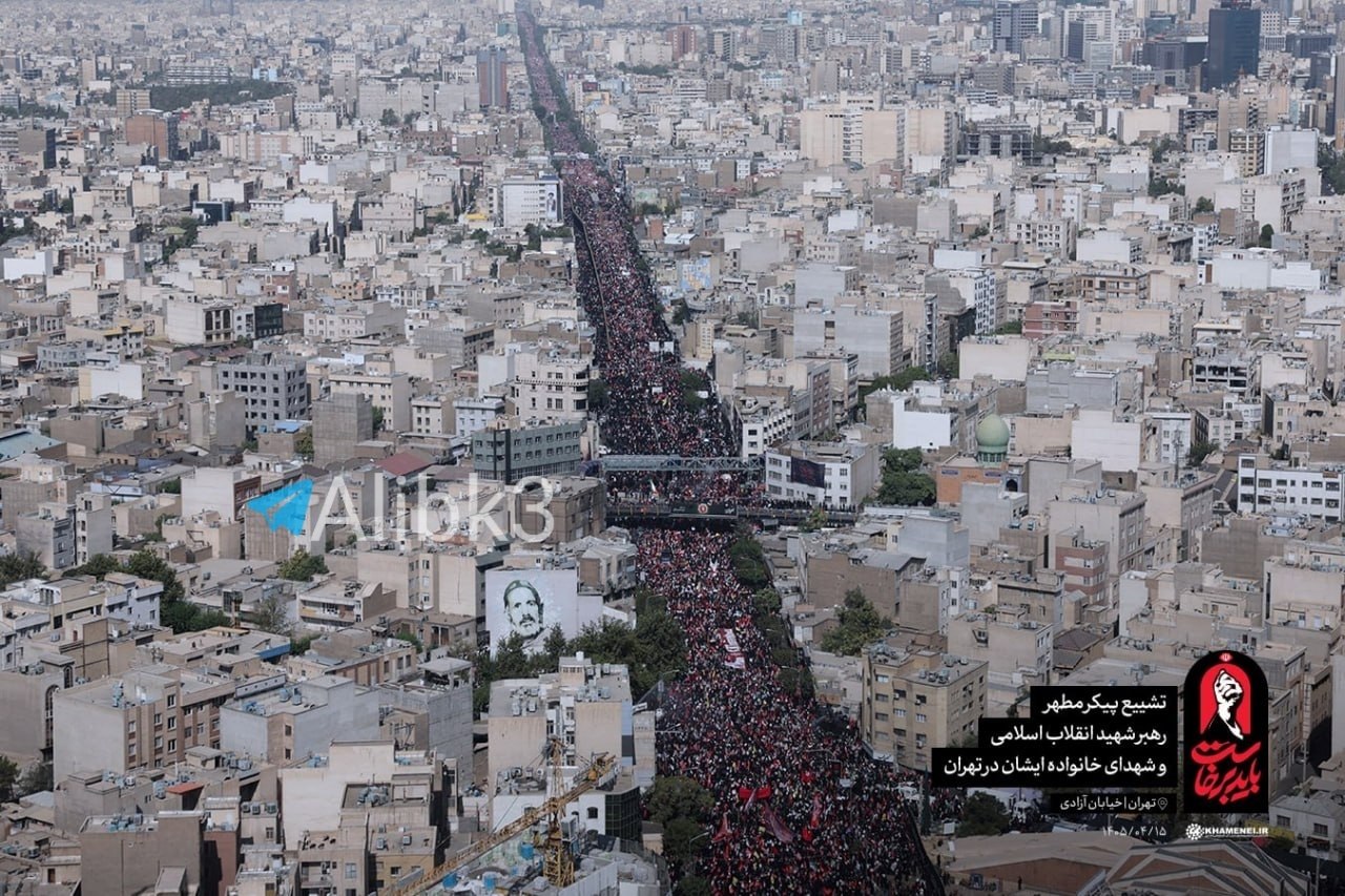 Aerial shots of mourners in Tehran streets