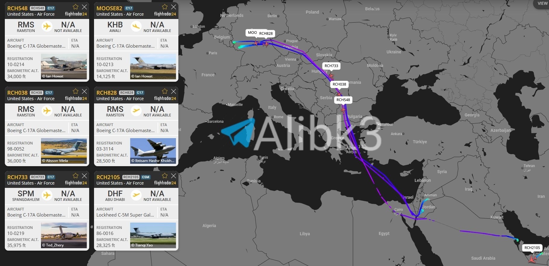US Military C-17, C-5 Aircraft Movements Detected Across Middle East