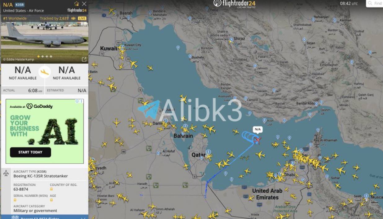 US KC-135R Aircraft Flies Over Strait of Hormuz