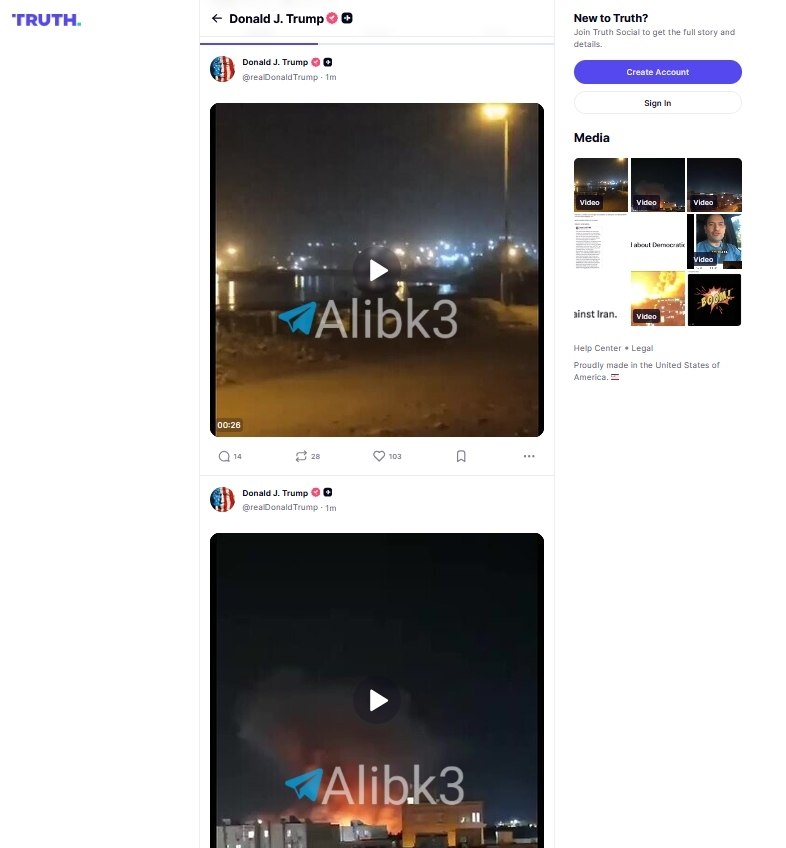 Trump Publishes Videos of Strikes on Iran