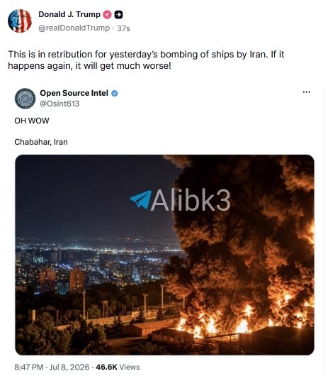 Trump Shares AI-Generated Image Claiming It Shows Iran Strike