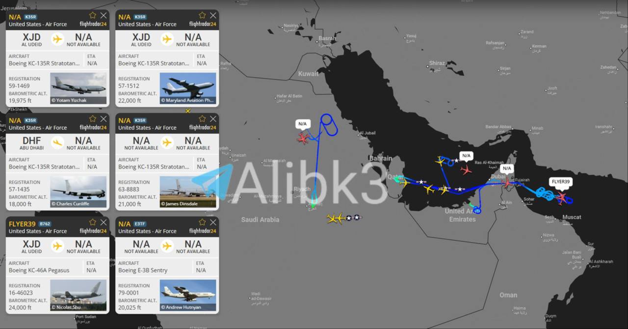 Over 12 Refueling Aircraft Operating Near Iran and Gulf Airspace