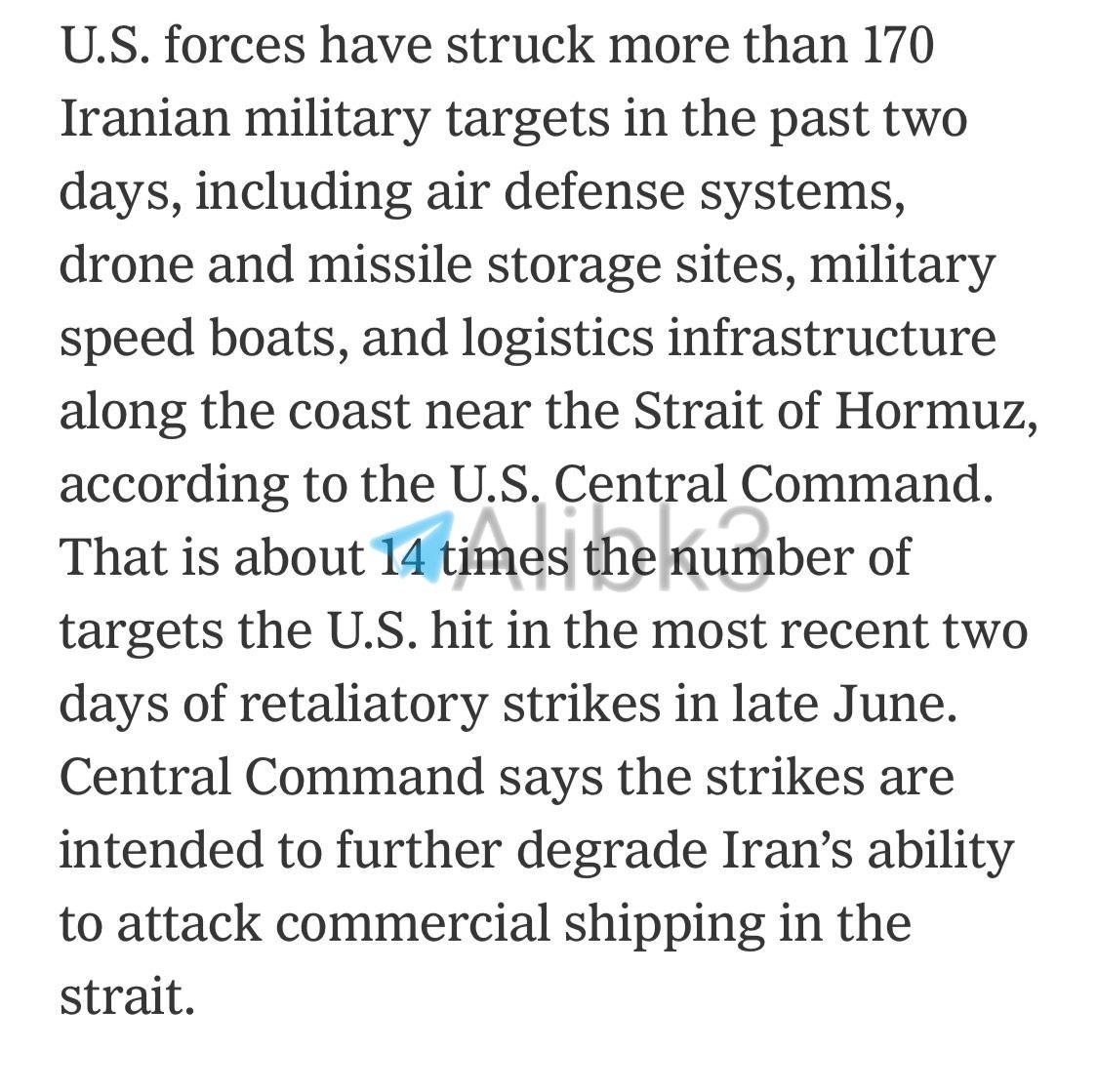 US Forces Strike Over 170 Iranian Military Targets in Two Days