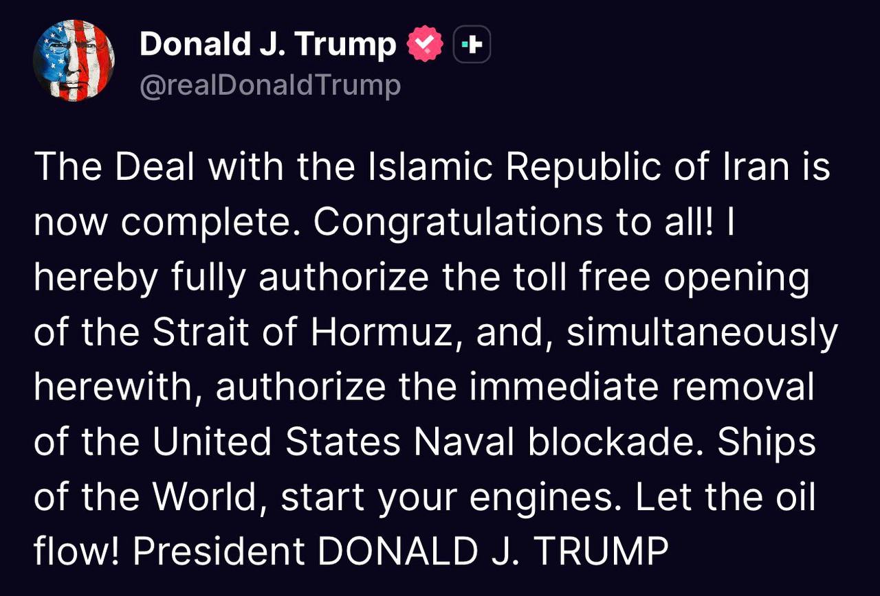 Trump Announces Lifting of U.S. Naval Blockade
