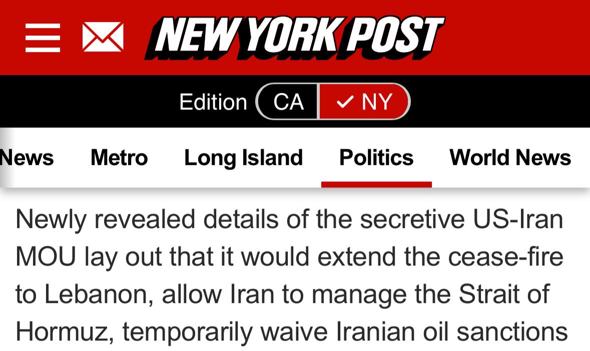 New York Post Says MoU Would Let Iran Manage Strait of Hormuz