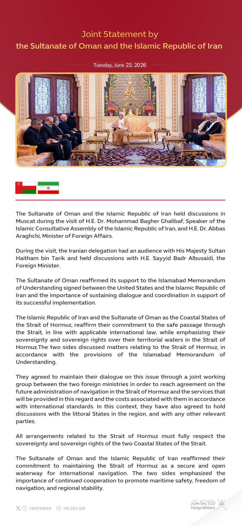 Iran and Oman Announce Plans for Joint Strait of Hormuz Administration
