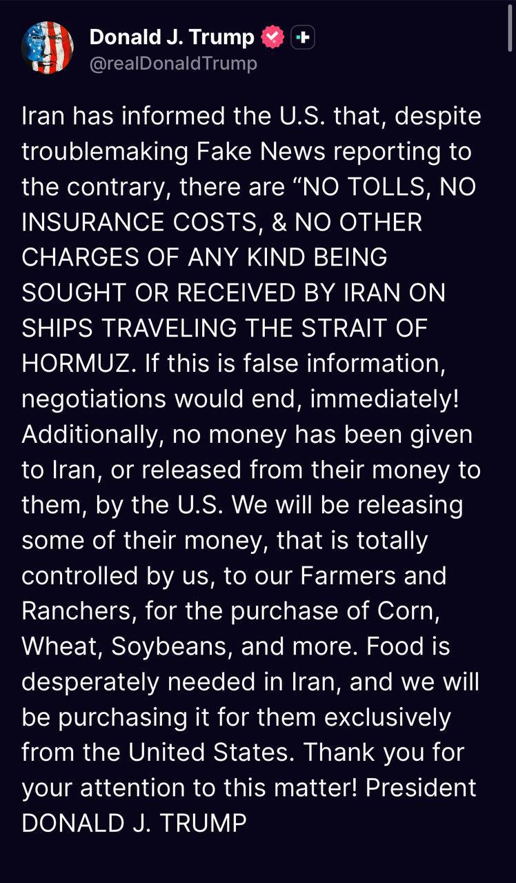 Trump Claims Iran Receives No Strait of Hormuz Fees