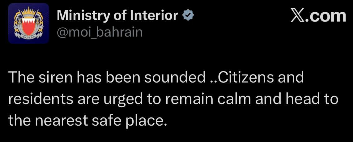 Alerts Sounded in Bahrain