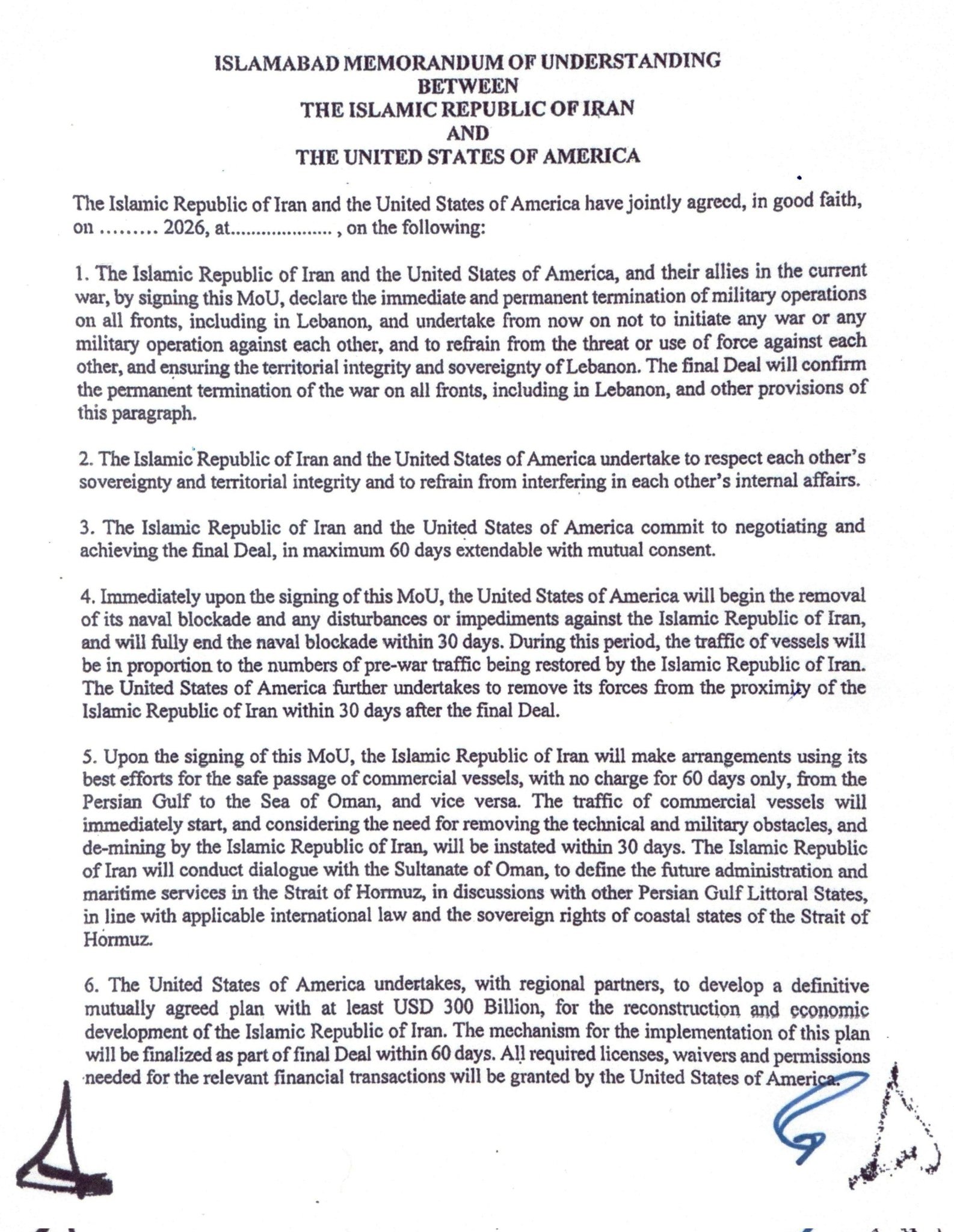 Iran President Publishes Full US-Iran MOU, Calls It Historic